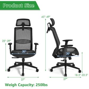 BestComfort High Back Mesh Office Chair, Ergonomic Executive Chair with Adjustable Reclining Angles, Lumbar Support, Headrest, Armrest, Swivel Rolling Computer Desk Chair with Coat Hanger (Black)