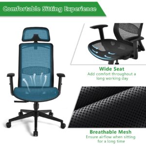 BestComfort High Back Mesh Office Chair, Ergonomic Executive Chair with Adjustable Reclining Angles, Lumbar Support, Headrest, Armrest, Swivel Rolling Computer Desk Chair with Coat Hanger (Black)