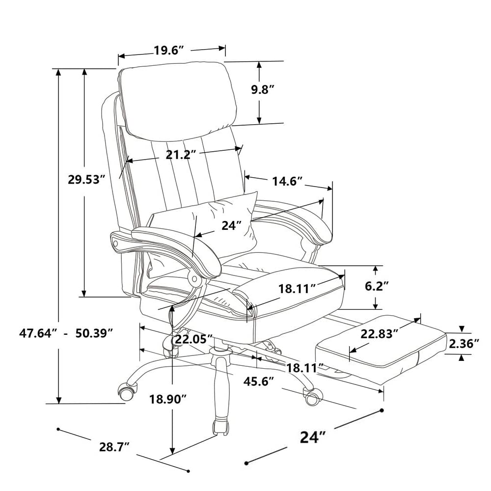 High Back Office Chair with Lumbar Support and Footrest, Executive Computer Desk Chair with Padded Headrest and Armrest, Adjustable Height Tilt Angle Swivel Task Chair for Home Office (Black)