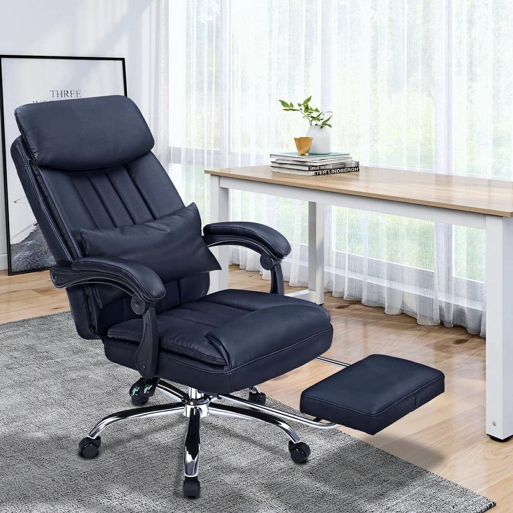 High Back Office Chair with Lumbar Support and Footrest, Executive Computer Desk Chair with Padded Headrest and Armrest, Adjustable Height Tilt Angle Swivel Task Chair for Home Office (Black)