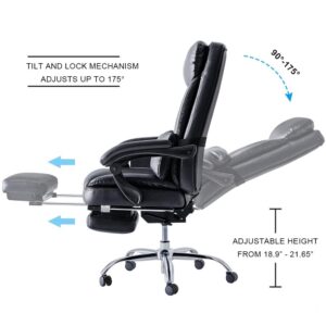 High Back Office Chair with Lumbar Support and Footrest, Executive Computer Desk Chair with Padded Headrest and Armrest, Adjustable Height Tilt Angle Swivel Task Chair for Home Office (Black)