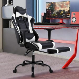 pc gaming chair computer chair office gaming chairs for adults, gamer chair racer gaming chair pu leather recliner w/lumbar support, cheap gaming chair for kids or adults