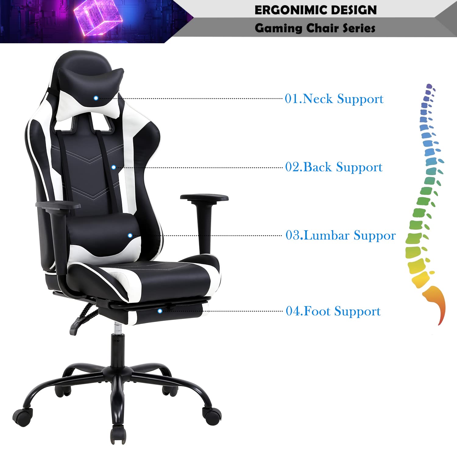 PC Gaming Chair Computer Chair Office Gaming Chairs for Adults, Gamer Chair Racer Gaming Chair PU Leather Recliner w/Lumbar Support, Cheap Gaming Chair for Kids or Adults