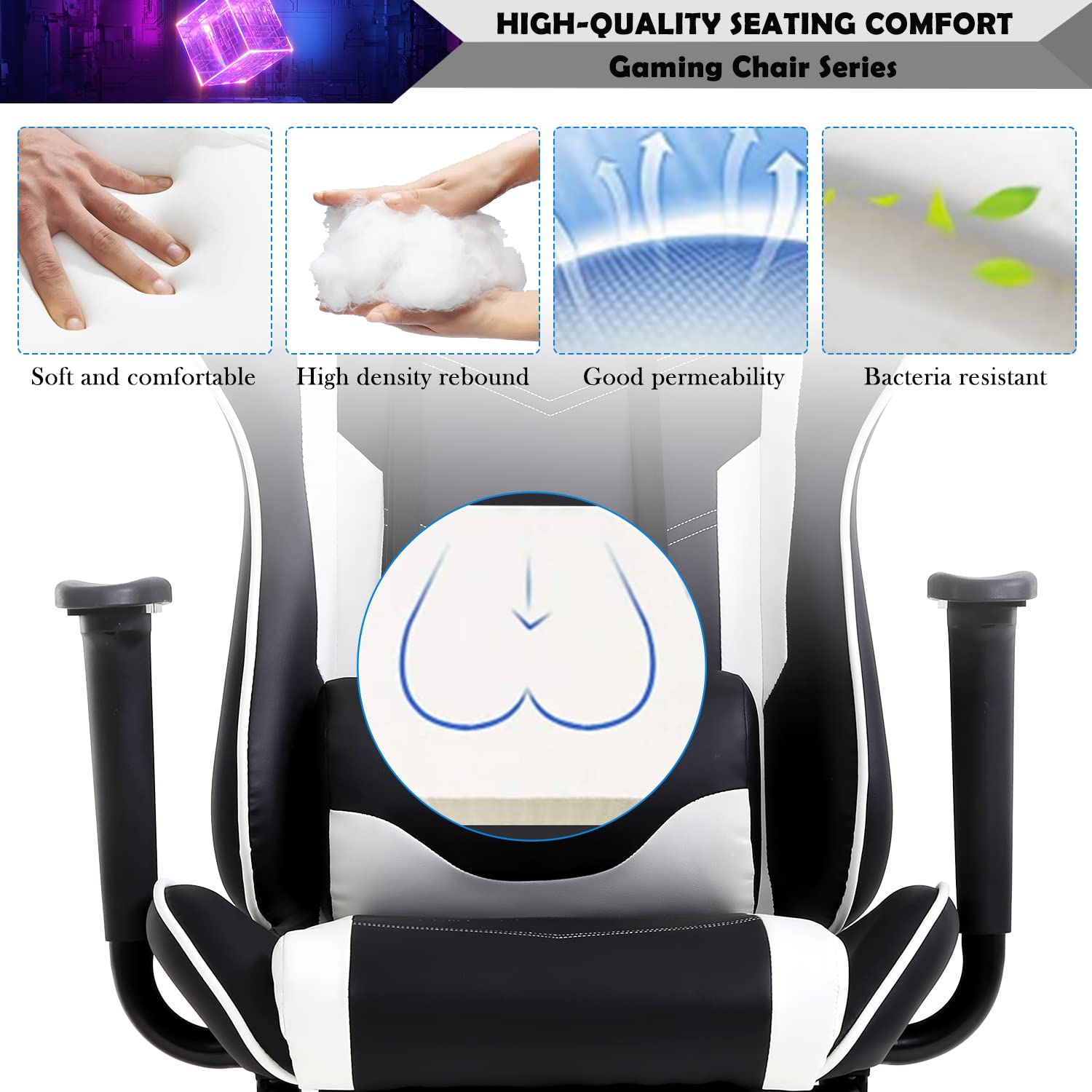 PC Gaming Chair Computer Chair Office Gaming Chairs for Adults, Gamer Chair Racer Gaming Chair PU Leather Recliner w/Lumbar Support, Cheap Gaming Chair for Kids or Adults