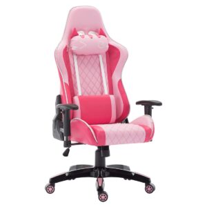 chairus Pink Gaming Chair Racing Computer Desk Game Chair Ergonomic Backrest Reclining Office Chair with Lumbar Pillow and Cute Kitty Headrest