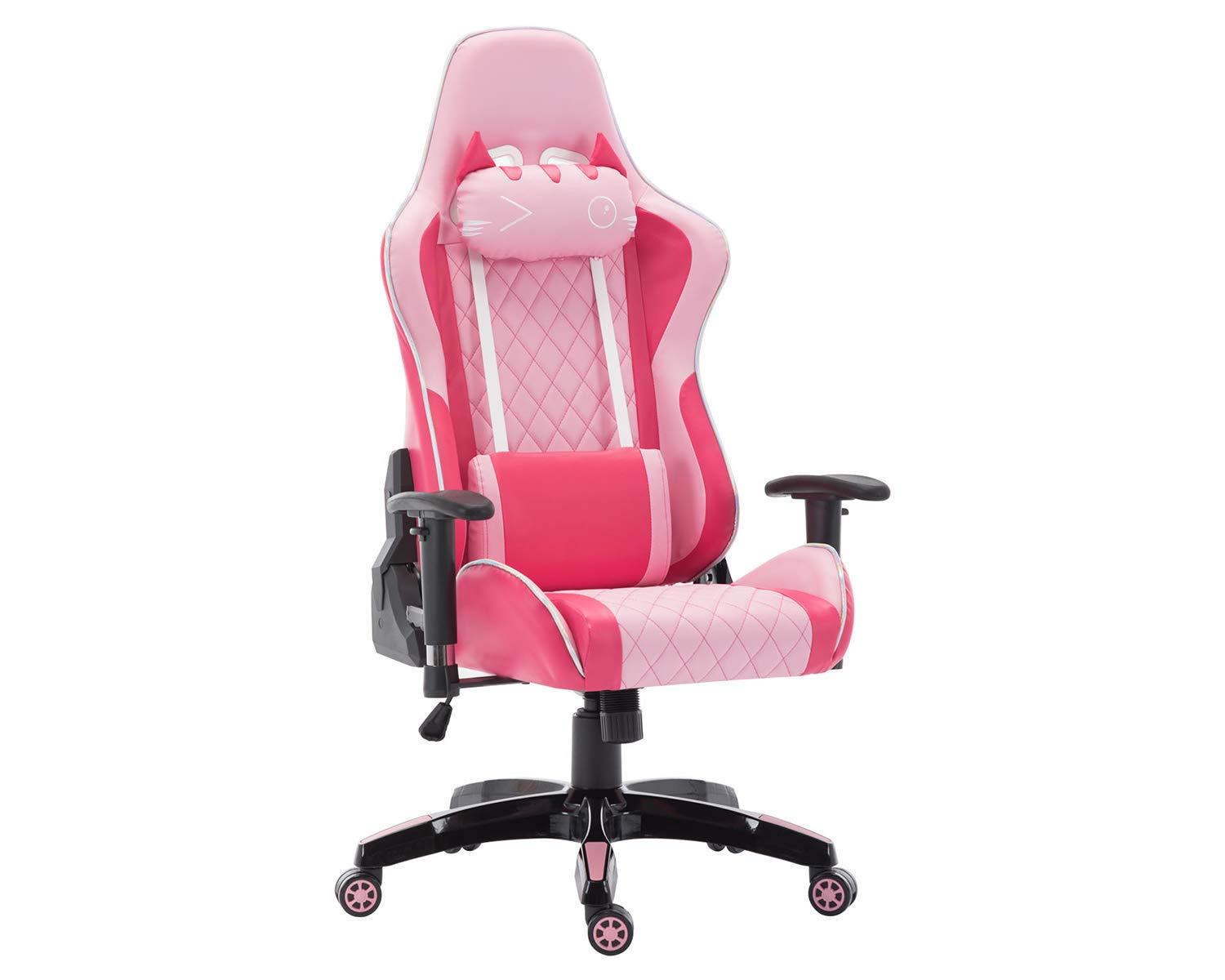 chairus Pink Gaming Chair Racing Computer Desk Game Chair Ergonomic Backrest Reclining Office Chair with Lumbar Pillow and Cute Kitty Headrest