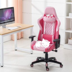 chairus Pink Gaming Chair Racing Computer Desk Game Chair Ergonomic Backrest Reclining Office Chair with Lumbar Pillow and Cute Kitty Headrest