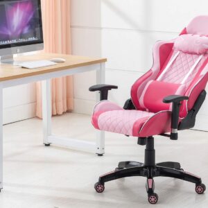 chairus Pink Gaming Chair Racing Computer Desk Game Chair Ergonomic Backrest Reclining Office Chair with Lumbar Pillow and Cute Kitty Headrest