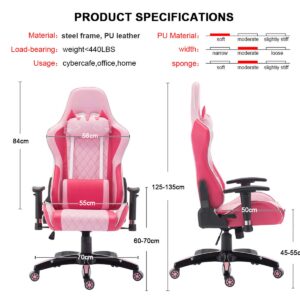 chairus Pink Gaming Chair Racing Computer Desk Game Chair Ergonomic Backrest Reclining Office Chair with Lumbar Pillow and Cute Kitty Headrest