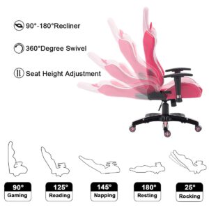 chairus Pink Gaming Chair Racing Computer Desk Game Chair Ergonomic Backrest Reclining Office Chair with Lumbar Pillow and Cute Kitty Headrest