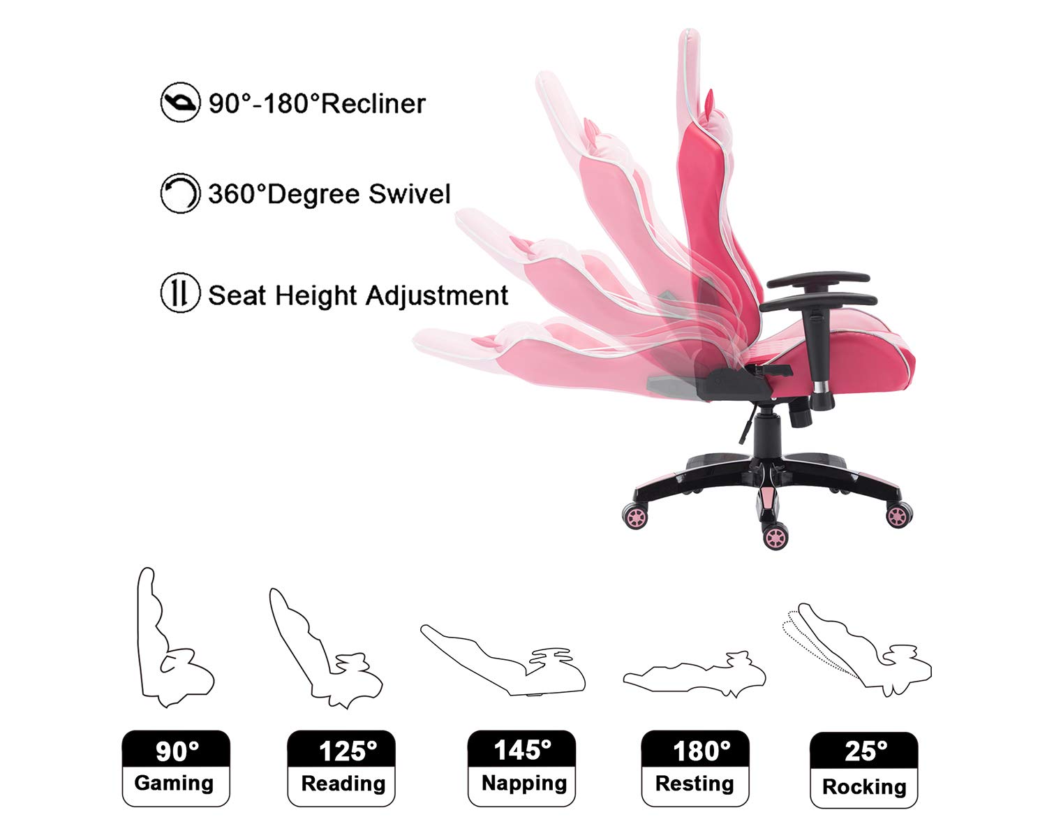 chairus Pink Gaming Chair Racing Computer Desk Game Chair Ergonomic Backrest Reclining Office Chair with Lumbar Pillow and Cute Kitty Headrest