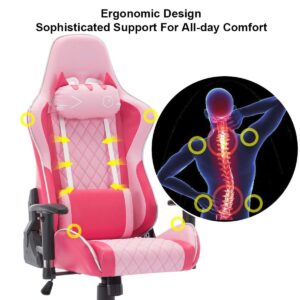 chairus Pink Gaming Chair Racing Computer Desk Game Chair Ergonomic Backrest Reclining Office Chair with Lumbar Pillow and Cute Kitty Headrest