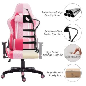 chairus Pink Gaming Chair Racing Computer Desk Game Chair Ergonomic Backrest Reclining Office Chair with Lumbar Pillow and Cute Kitty Headrest