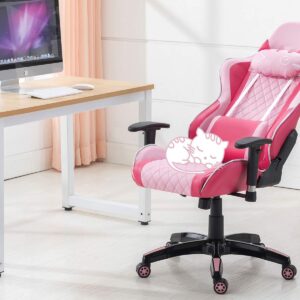 chairus Pink Gaming Chair Racing Computer Desk Game Chair Ergonomic Backrest Reclining Office Chair with Lumbar Pillow and Cute Kitty Headrest