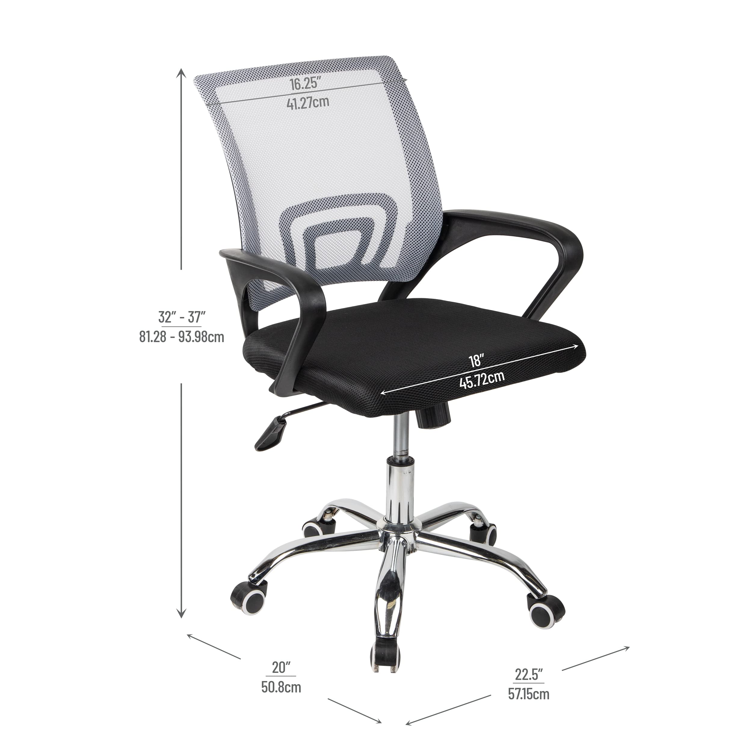 Mind Reader Wheels Office Chair, 22.5" L x 22.5" W x 37" H, Silver