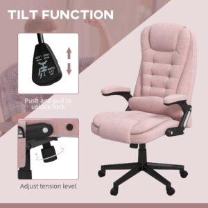 HOMCOM 6 Point Vibrating Massage Office Chair with Heat, Velvet High Back Executive Office Chair with Reclining Backrest, Padded Armrests and Remote, Pink