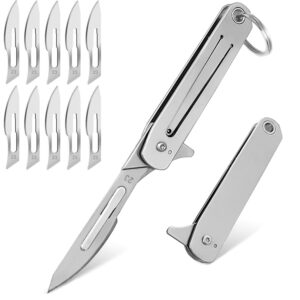 vifunco folding scalpel knife, pocket knife for men, small keychain knife, razor knives with 10pcs #23 replaceable blades, edc utility knife, surgical knives for outdoor skinning