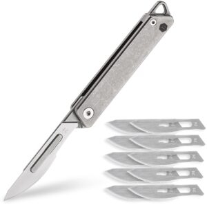 keyunity kk02 titanium flipper pocket knife, quick open keychain folding knife with #24 replaceable blades for everyday carry (sandblasted)