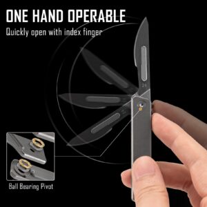 KeyUnity KK02 Titanium Flipper Pocket Knife, Quick Open Keychain Folding Knife with #24 Replaceable Blades for Everyday Carry (Sandblasted)