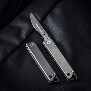 KeyUnity KK02 Titanium Flipper Pocket Knife, Quick Open Keychain Folding Knife with #24 Replaceable Blades for Everyday Carry (Sandblasted)