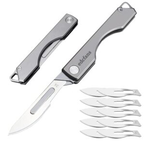 edcfans titanium scalpel folding pocket knife, skinning knives for outdoor hunting, small gravity knife with 10 replaceable razor surgical #24 carbon steel replacement edge blades, edc keychain knife