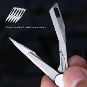 TITANER Titanium EDC Folding Small Pocket Scalpel Knife,Utility Knife,Craft Exacto Knife Blades Suitable for Pedicure, Fishing, Skinning, Fine Cutting - 2 Inch Scalpel Keychain Knives