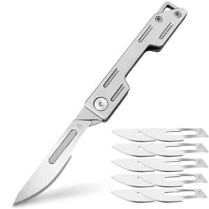 VIFUNCO Folding Scalpel Knife, Pocket Knife for Men, Small Keychain Knife, Slim Folding Razor Knives with 10pcs #24 Replaceable Blades, EDC Utility knife, Surgical Knives for Outdoor Skinning