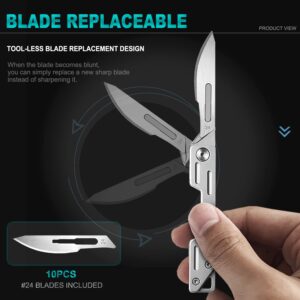 VIFUNCO Folding Scalpel Knife, Pocket Knife for Men, Small Keychain Knife, Slim Folding Razor Knives with 10pcs #24 Replaceable Blades, EDC Utility knife, Surgical Knives for Outdoor Skinning