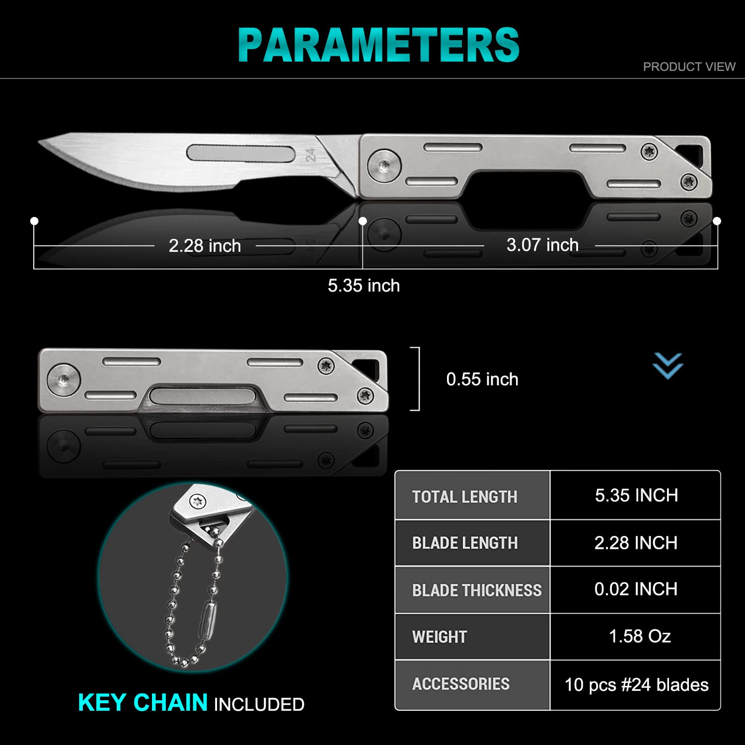 VIFUNCO Folding Scalpel Knife, Pocket Knife for Men, Small Keychain Knife, Slim Folding Razor Knives with 10pcs #24 Replaceable Blades, EDC Utility knife, Surgical Knives for Outdoor Skinning