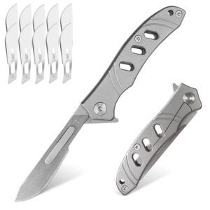 vifunco folding scalpel knife, pocket knife for men, small keychain knife, razor knives with 10pcs #22 replaceable blades, edc utility knife, surgical knives for outdoor skinning