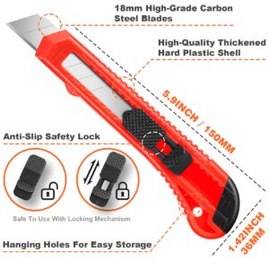 JOYUMY 3 Pack Box Cutter Utility Knife, Retractable Box Knife for Cartons, Cardboard, and Boxes, with 10 Piece 18mm Wider Snap-off Blade, Retractable Utility Knives Perfect for Office and Home Use