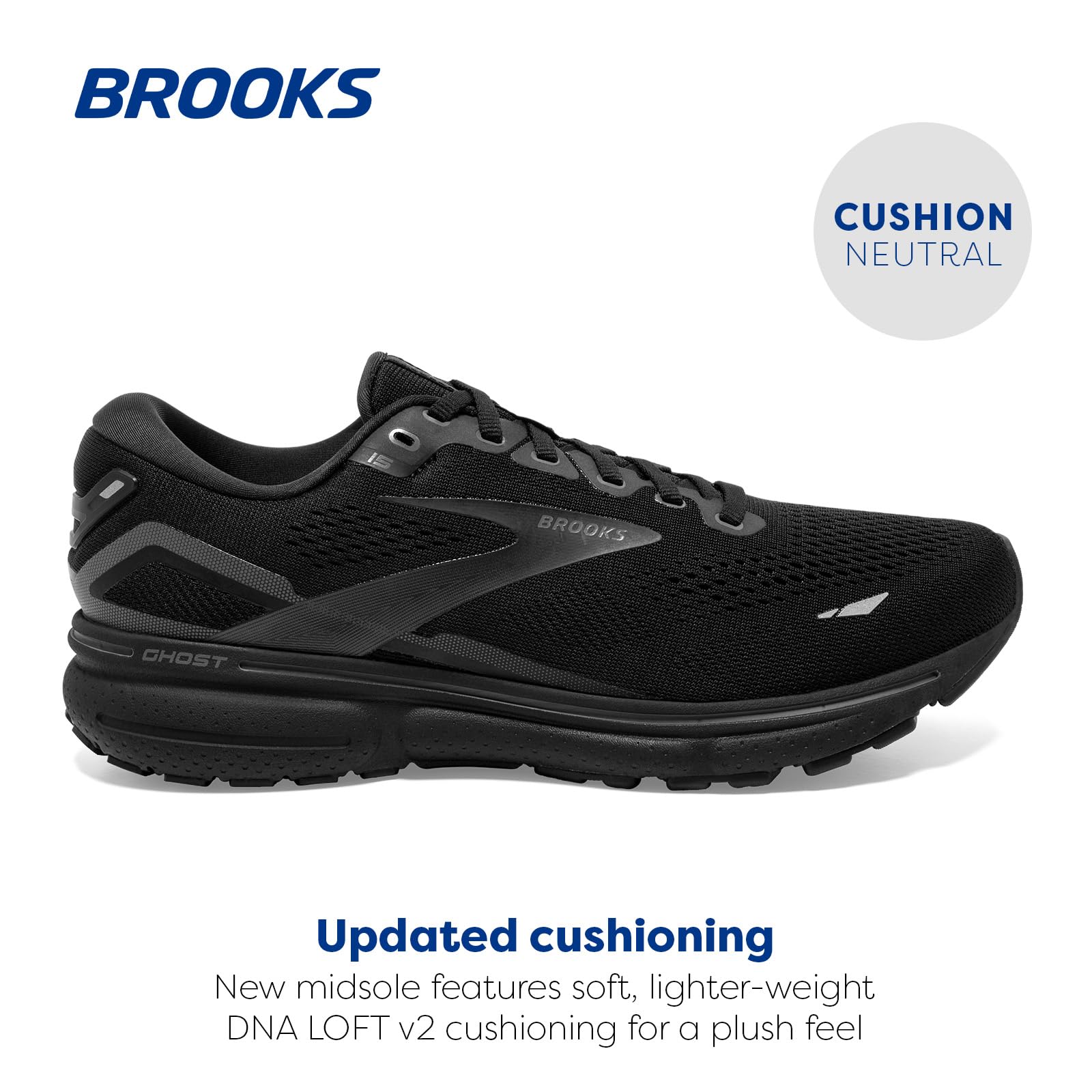 Brooks Women's Ghost 15 Neutral Running Shoe - Black/Black/Ebony - 8 Medium