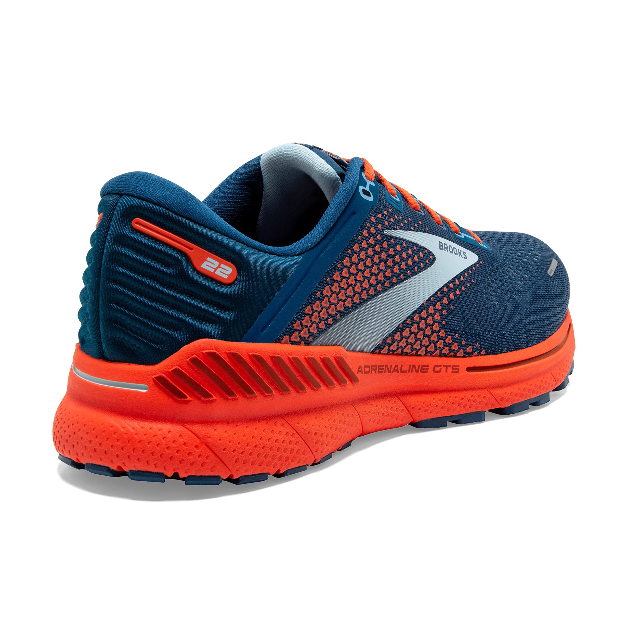 Brooks Men's Adrenaline GTS 22 Supportive Running Shoe - Blue/Light Blue/Orange - 15 Medium