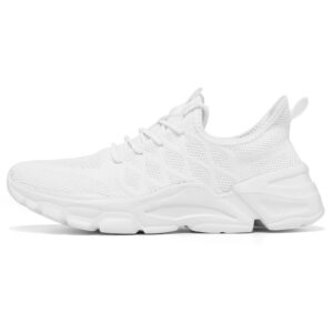 Mens Walking Shoes Lightweight Comfort Running Casual Mesh Sneakers Work Gym Non Slip Tennis Cross Trainers White