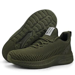 Feethit Mens Slip On Walking Shoes Blade Workout Shoes Breathable Tennis Sneakers Olive Green Size 10.5