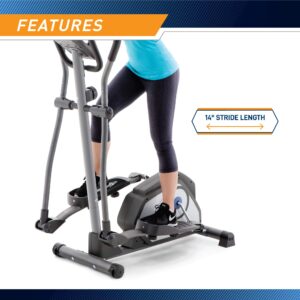 Marcy Magnetic Elliptical Trainer Cardio Workout Machine with Transport Wheels NS-40501E