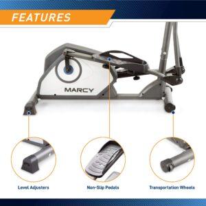 Marcy Magnetic Elliptical Trainer Cardio Workout Machine with Transport Wheels NS-40501E