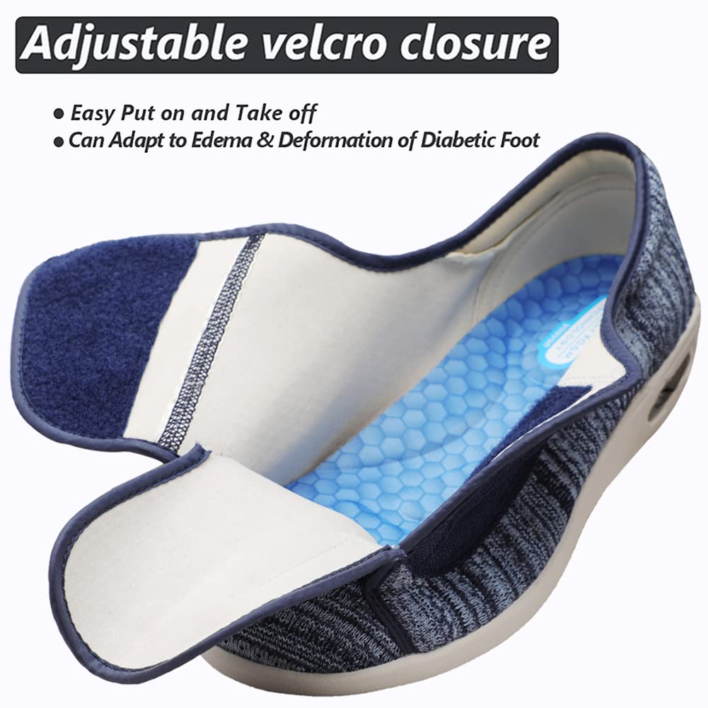 W&LESVAGO Women's Extra Wide Diabetic Edema Shoes with Fully Adjustable Closures Easy On/Off,Air Cushion Walking Sneakers for Elderly Outdoor(8.5#, L-Blue)