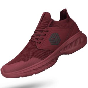 giniros mens slip on walking shoes non slip running shoes breathable workout shoes lightweight gym sneakers wine red size 9.5