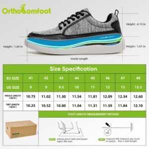 OrthoComfoot Mens Comfortable Orthotic Shoes for Outdoor Adventures, Comfort Arch Support Sneakers, Popular Choice Sneakers for Leisure and Park Activities Grey&Black Size 12