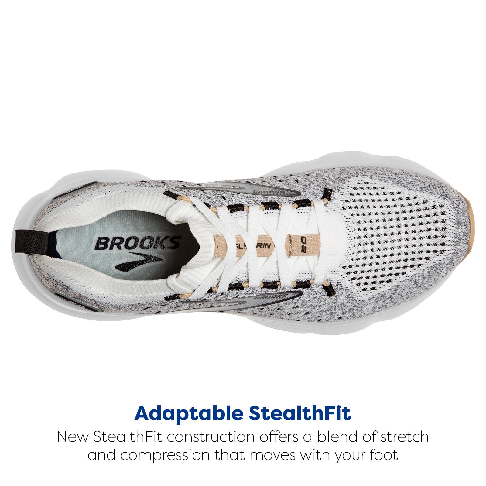 Brooks Women’s Glycerin StealthFit 20 Neutral Running Shoe - White/Black/Cream - 9.5 Medium