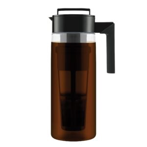 takeya patented deluxe cold brew coffee maker with black lid airtight pitcher, 2 quart, black