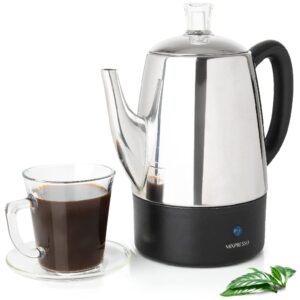 mixpresso percolator coffee pot electric 10 cup, stainless steel coffee maker, coffee percolator electric with keep warm function, 10 cups stainless steel percolator with coffee basket