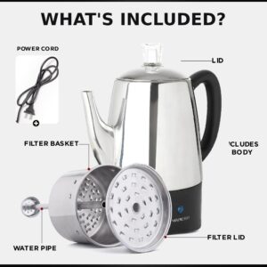 Mixpresso Percolator Coffee Pot Electric 10 Cup, Stainless Steel Coffee Maker, Coffee Percolator Electric With Keep Warm Function, 10 Cups Stainless Steel Percolator With Coffee Basket