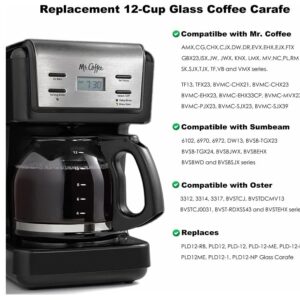 12-Cup Replacement Coffee Carafe Compatible with Mr. Coffee Coffee maker Pot, Replace Part# PLD12 PLD12-RB Series, Black Handle