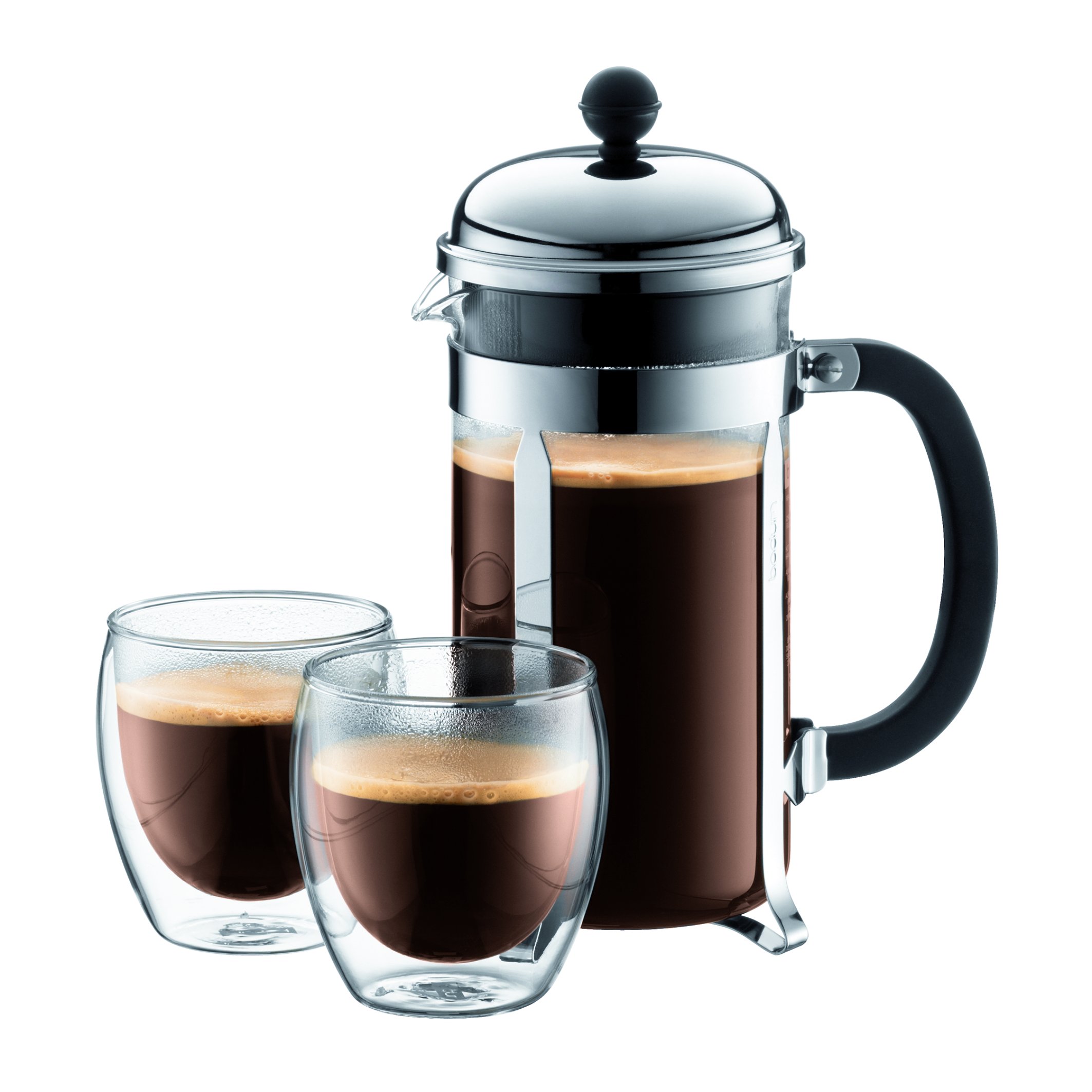 Bodum 34oz Chambord French Press Coffee Maker, High-Heat Borosilicate Glass, Brushed Stainless Steel – Made in Portugal