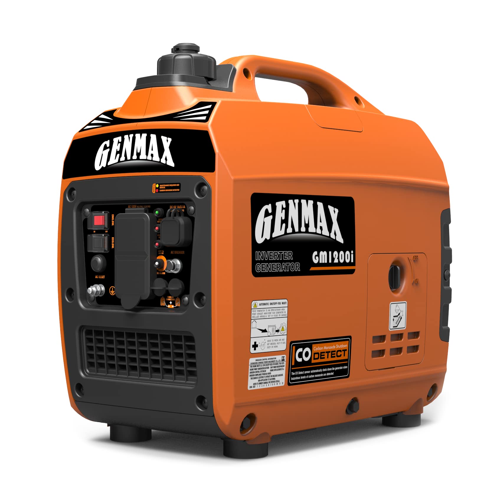 GENMAX Portable Generator，1200W Ultra-Quiet Gas Engine, EPA Compliant, Eco-Mode Feature, Ultra Lightweight for Backup Home Use & Camping (GM1200i)