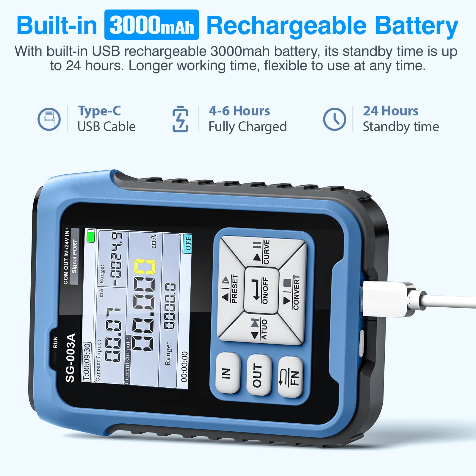 Riiai Upgraded 4-20mA 0-24V Current Signal Generator, Current Voltage Adjustable Analog Simulator, Real-time Curve, Multiple Signal Types, 3000mAh USB Rechargeable, Preset Value, for PLC Testing