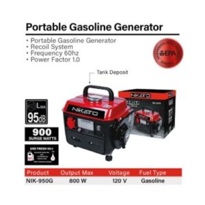 NIKATTO Portable Gasoline Generator, Output Max 800 W, 900 Surge Watts, Voltage 120 V, Recoil System. (USA STOCK)