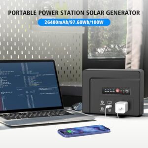 Powkey Portable Power Station 100W/97.68Wh Camping Portable Generator Laptop Power Bank with AC Outlet 26400mAh Fast Charging Battery Pack with PD65W USB C Power Supply for Outdoor Camping Home Backup